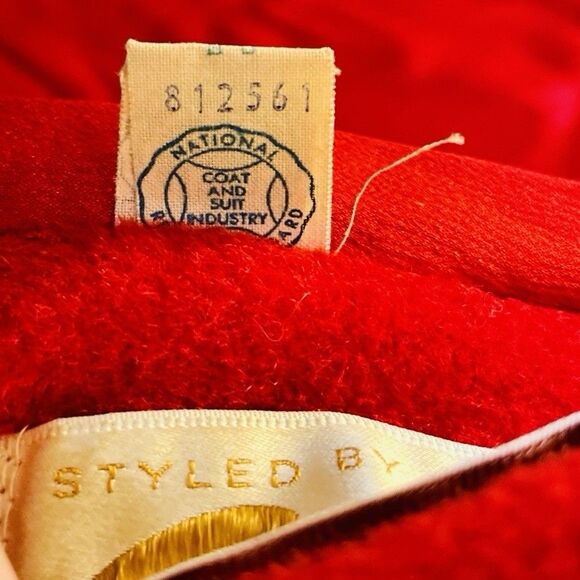 Vtg Styled by Stratton Red Wool Coat Mink Fur Collar 50s 60s Jackie O Union USA - Picture 13 of 16